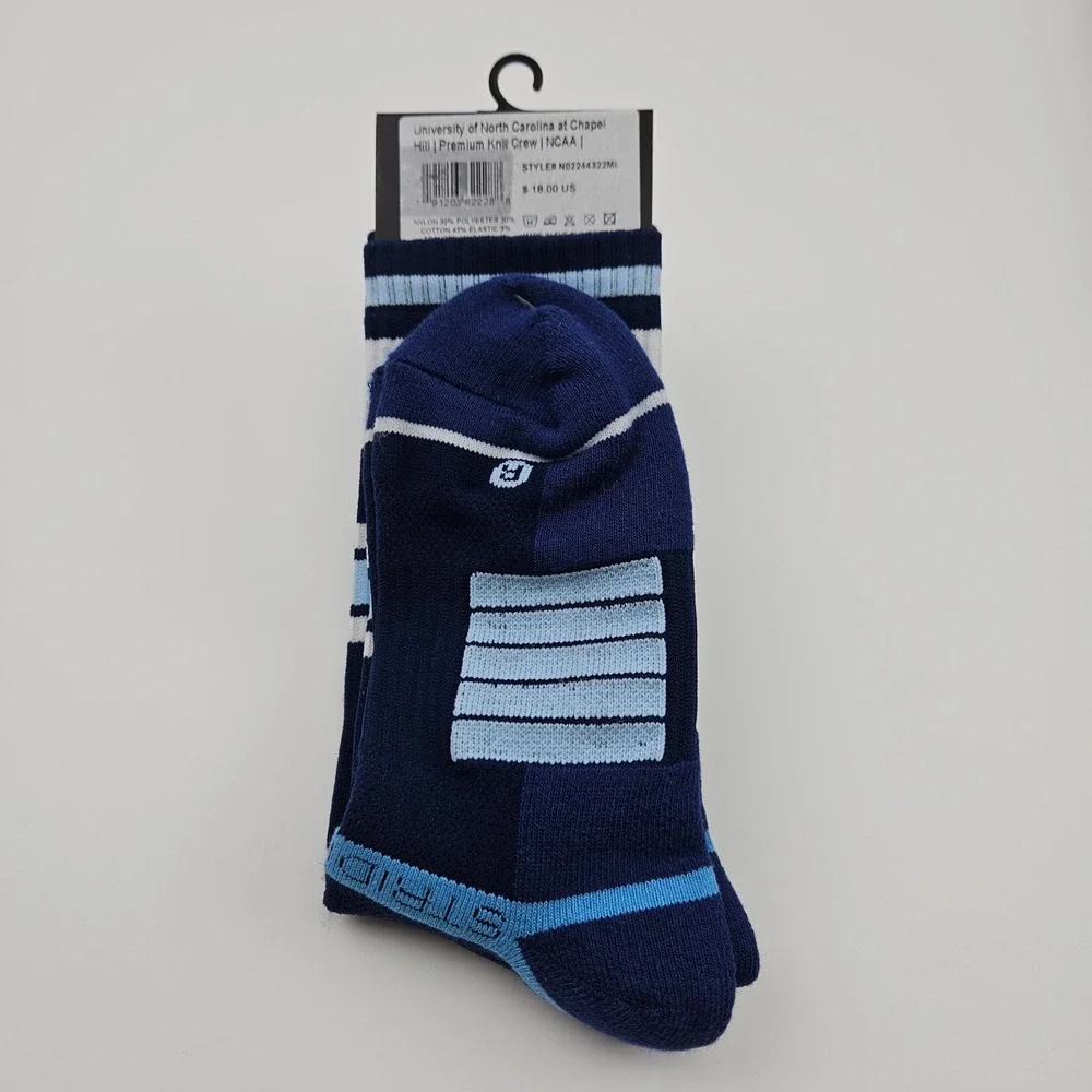 Strideline UNC Tar Heels Premium Knit Crew Socks Navy Blue White Mens 8-12 New